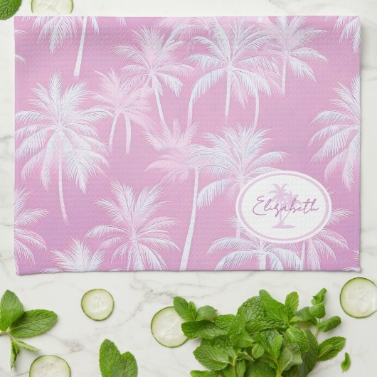 Hawaiian Palm Tree Silhouette Pattern Plum ID1093 Theedoek (Gevouwen)
