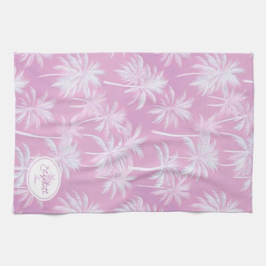 Hawaiian Palm Tree Silhouette Pattern Plum ID1093 Theedoek (Horizontaal)