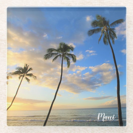 Hawaiian Palm Trees en Sunset Glass Onderzetter Glazen Onderzetter (Voorkant)