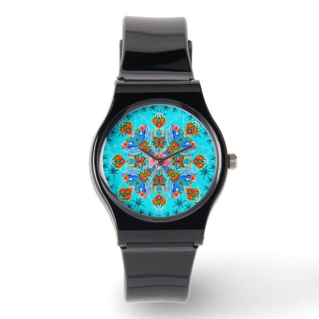 Hawaiian Paradise Flames (blauw) Horloge (Voorkant)