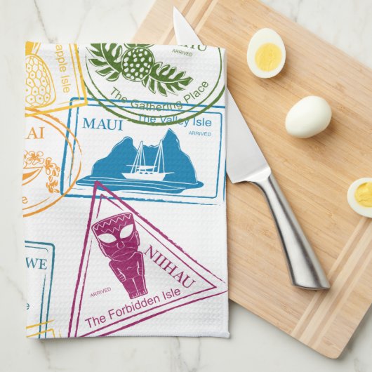 Hawaiian Passport Stamp Kitchen Towel Theedoek (Quarter Fold)