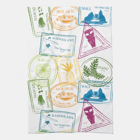 Hawaiian Passport Stamp Kitchen Towel Theedoek (Verticaal)