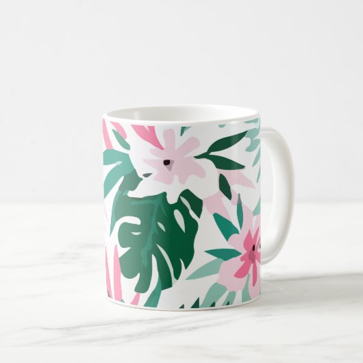 Hawaiian Pattern roze Flowers Koffiemok (Voorkant rechts)