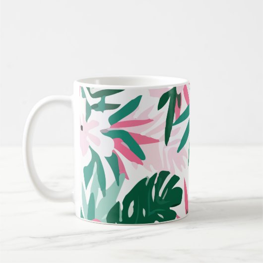 Hawaiian Pattern roze Flowers Koffiemok (Links)