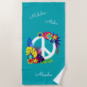 Hawaiian Peace Love Name Personalized Ocean Blue Strandlaken