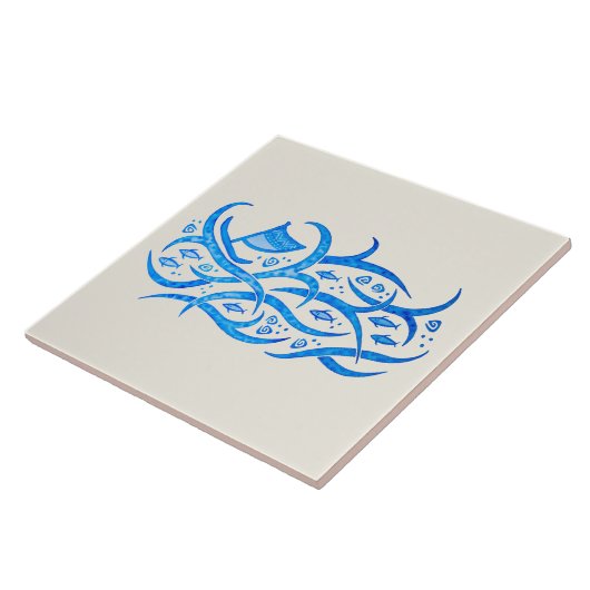 Hawaiian petroglyph Canoe bij Zee Ceramic Tile Tegeltje (Zijkant)