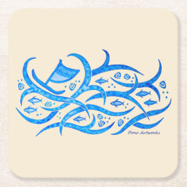 Hawaiian Petroglyph Canoe in Zee Tribal Onderzette Kartonnen Onderzetters