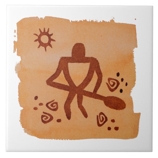 Hawaiian Petroglyph Canoe Paddler Ceramic Tile Tegeltje (Voorkant)