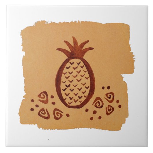 Hawaiian Petroglyph Pineapple Ceramic Tile Tegeltje (Voorkant)