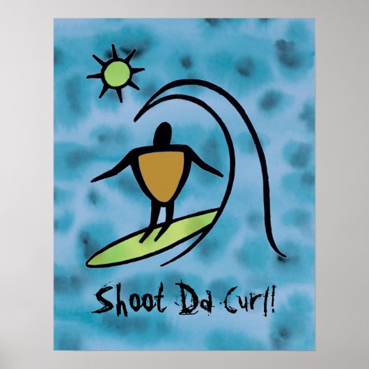 Hawaiian Petroglyph Surfer Riding the Waves Poster (Voorkant)