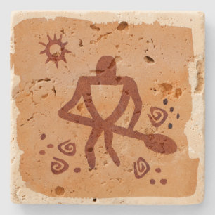 Hawaiian Petroglyph Warrior Paddler Stone Onderzet Stenen Onderzetter