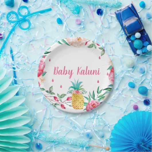 Hawaiian Pineappel Floral Waterverf ShowBorden Papieren Bordje (Feest)