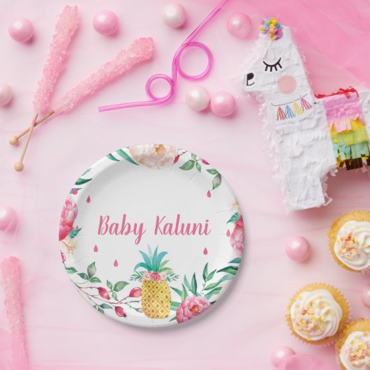 Hawaiian Pineappel Floral Waterverf ShowBorden Papieren Bordje (Feest)
