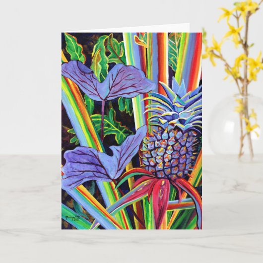 Hawaiian Pineapple and Taro Leaves Card Kaart (Gele Bloem)
