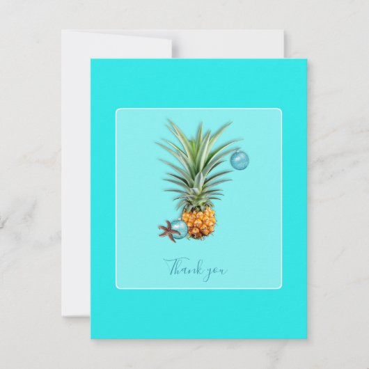 Hawaiian Pineapple Aqua Kerstmis Dank je wel Feestdagenkaart (Voorkant)