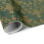Hawaiian Pineapple Emerald Green Gold Cadeaupapier (Rol Hoek)