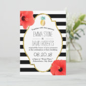 Hawaiian Pineapple Hibiscus Flowers Modern Wedding Kaart (Staand voorkant)