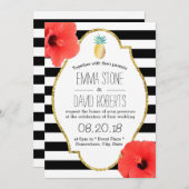 Hawaiian Pineapple Hibiscus Flowers Modern Wedding Kaart (Voorkant / Achterkant)