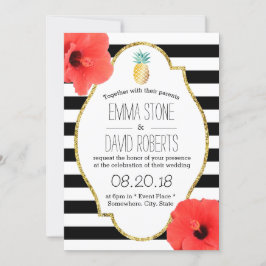 Hawaiian Pineapple Hibiscus Flowers Modern Wedding Kaart