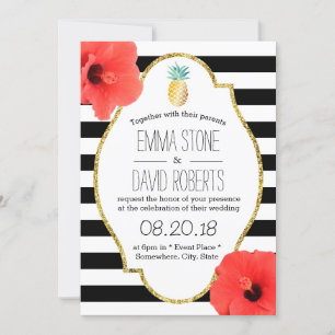 Hawaiian Pineapple Hibiscus Flowers Modern Wedding Kaart