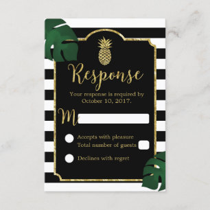 Hawaiian Pineapple Modern Stripes Wedding Response RSVP Kaartje