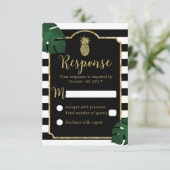 Hawaiian Pineapple Modern Stripes Wedding Response RSVP Kaartje (Staand voorkant)