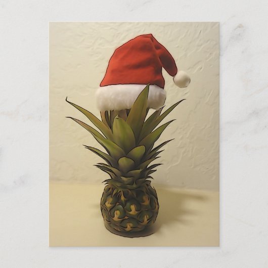 Hawaiian Pineapple Santa Hat Postcard Feestdagenkaart (Voorkant)