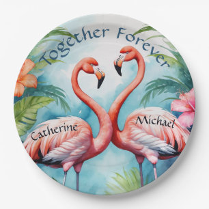 Hawaiian Pink Flamingo Hibiscus Monogram Huwelijk Papieren Bordje