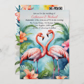 Hawaiian Pink Flamingo Hibiscus QR Code Huwelijk Kaart (Voorkant / Achterkant)