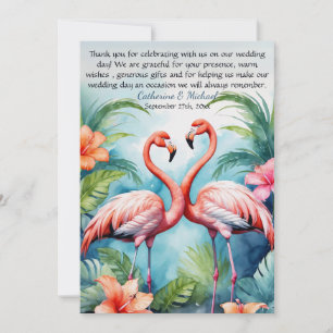 Hawaiian Pink Flamingo Hibiscus Wedding Bedankkaart