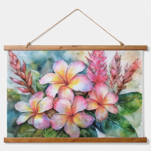 Hawaiian Plumeria en roze gember Hangend Wandkleed (Voorkant)