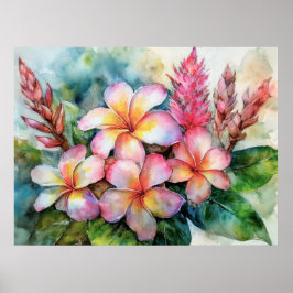 Hawaiian Plumeria en roze gember Poster