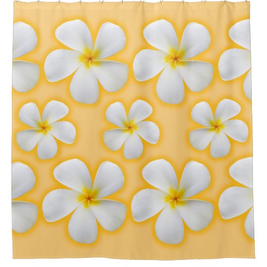 Hawaiian Plumeria Flowers op Sinaasappel Douchegordijn (Voorkant)