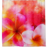 Hawaiian Plumeria in Neon Pink, Geel en Wit Douchegordijn (Voorkant)