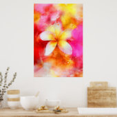 Hawaiian Plumeria in Neon Pink, Geel en Wit Poster (Keuken)