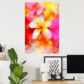 Hawaiian Plumeria in Neon Pink, Geel en Wit Poster (Thuiskantoor)