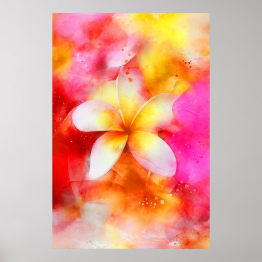 Hawaiian Plumeria in Neon Pink, Geel en Wit Poster (Voorkant)