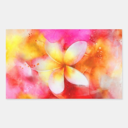 Hawaiian Plumeria in Neon Pink, Geel en Wit Rechthoekige Sticker (Voorkant)