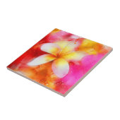 Hawaiian Plumeria in Neon Pink, Geel en Wit Tegeltje (Zijkant)
