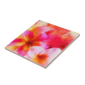Hawaiian Plumeria in Neon Pink, Geel en Wit Tegeltje (Zijkant)