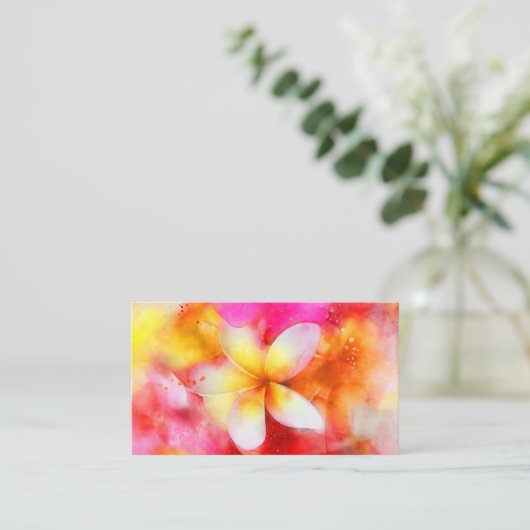 Hawaiian Plumeria in Neon Pink, Geel en Wit Visitekaartje (Staand voorkant)
