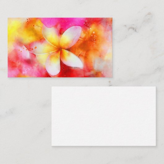 Hawaiian Plumeria in Neon Pink, Geel en Wit Visitekaartje (Voorkant / Achterkant)