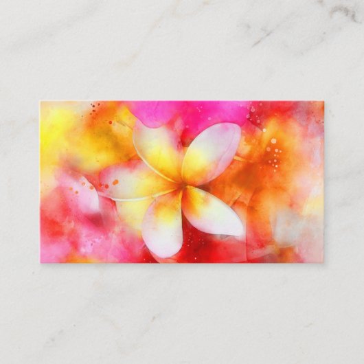 Hawaiian Plumeria in Neon Pink, Geel en Wit Visitekaartje (Voorkant)