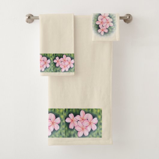 Hawaiian Plumeria Tropical Bath Towel Set Bad Handdoek (Insitu)