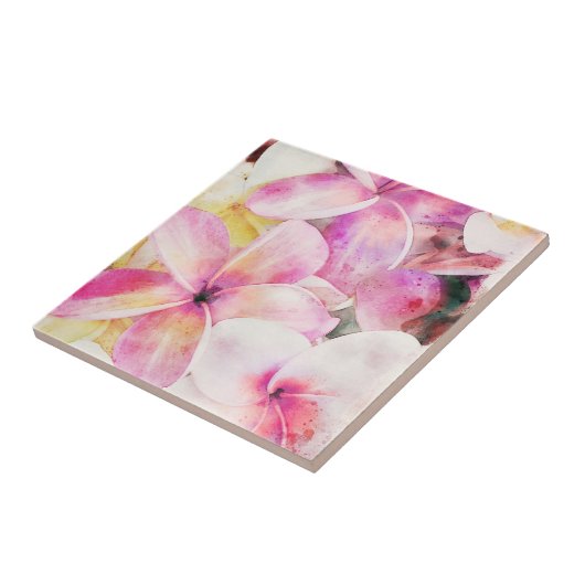 Hawaiian Plumeria Tropical Floral Tegeltje (Zijkant)