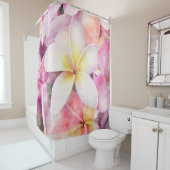 Hawaiian Plumeria Tropische Floral Waterverf Douchegordijn (In situ)