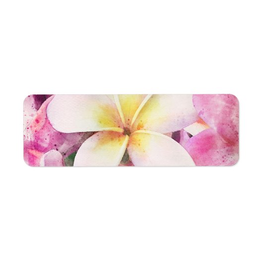 Hawaiian Plumeria Tropische Floral Waterverf Etiket (Voorkant)