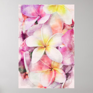 Hawaiian Plumeria Tropische Floral Waterverf Poster