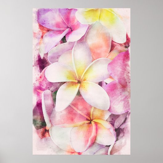 Hawaiian Plumeria Tropische Floral Waterverf Poster (Voorkant)