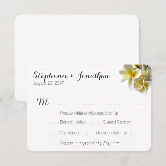 Hawaiian Plumeria White Weddenschap met Menu (Voorkant / Achterkant)